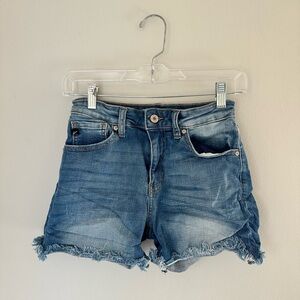 KanCan Blue Jean Shorts High-Waisted Frayed Hem